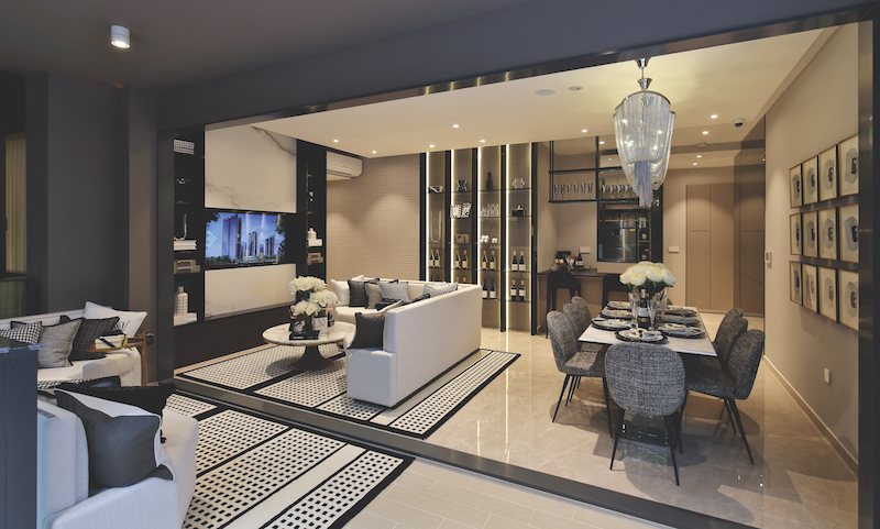 Vela 1 iterior design showcasing a balcony and living room