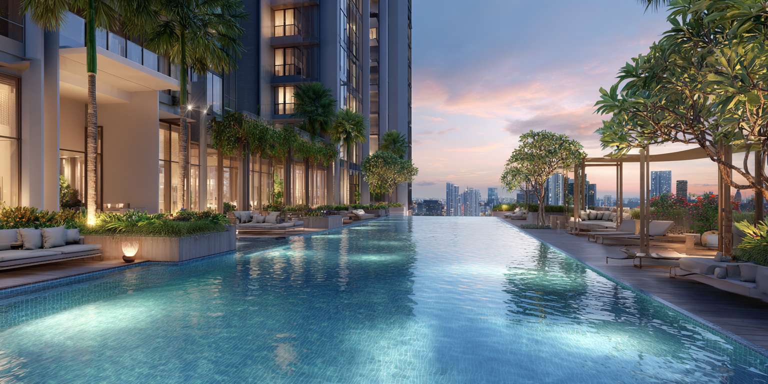 Vela 1 Facilities - resort style swimming pool and sun tanning deck